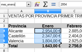 Selección de un rango nombrado