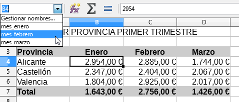 Cuadro de nombres desplegado
