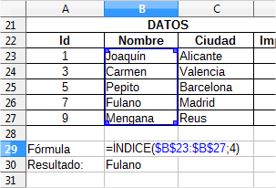 Función ÍNDICE aplicada a una sola columna