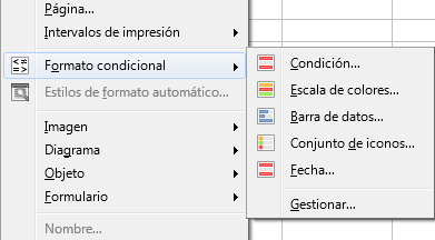 Menú Formato > Formato condicional