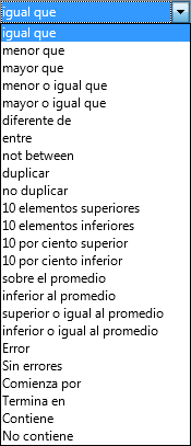 Diferentes tipos de condición disponibles