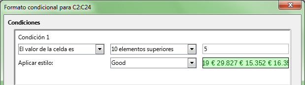 Diferentes tipos de condición disponibles