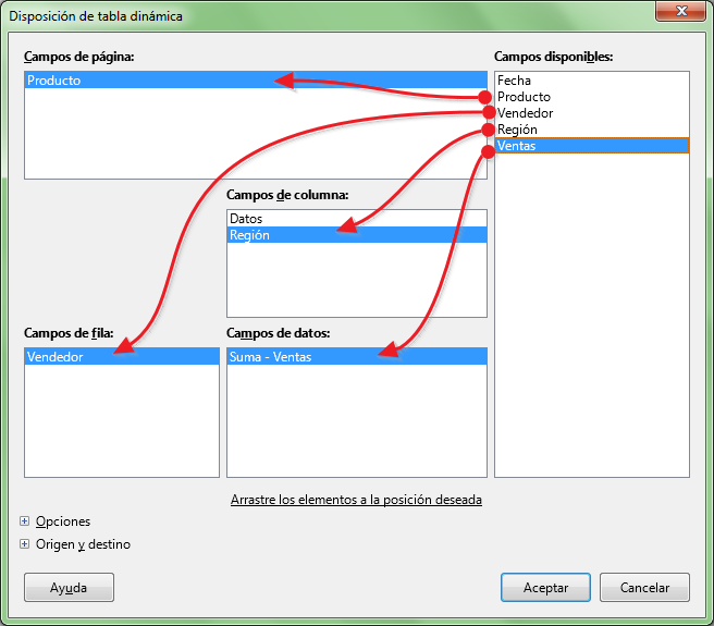 Diseño de campos de la tabla dinámica