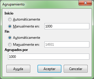 Diálogo Agrupamiento para campos numéricos