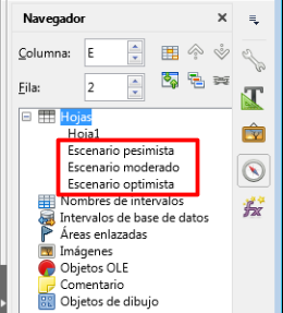 Escenarios mostrados como hojas en el Navegador
