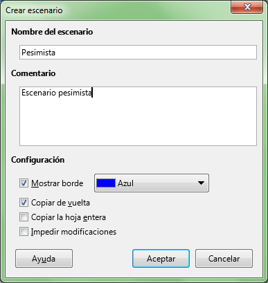 Definimos el primer escenario, de nombre Pesimista