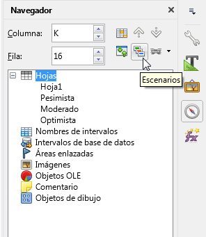 El Navegador de Calc en la barra lateral