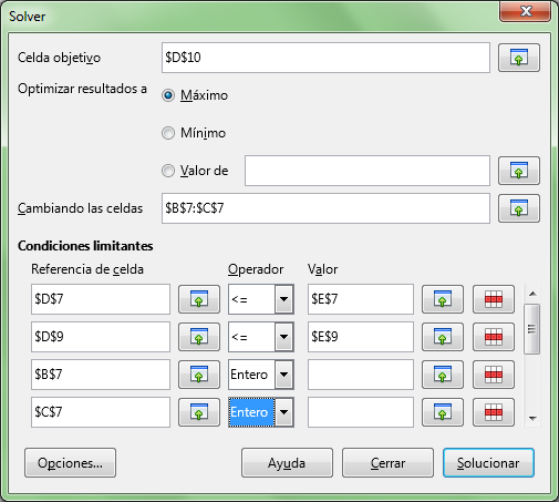 Modelo del Solucionador completado