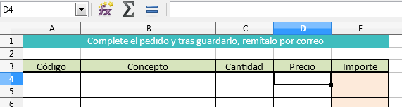 La fórmula de la celda D4 no se muestra en la barra de Fórmulas