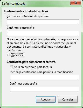 Segundo nivel de protección, definir contraseña de escritura