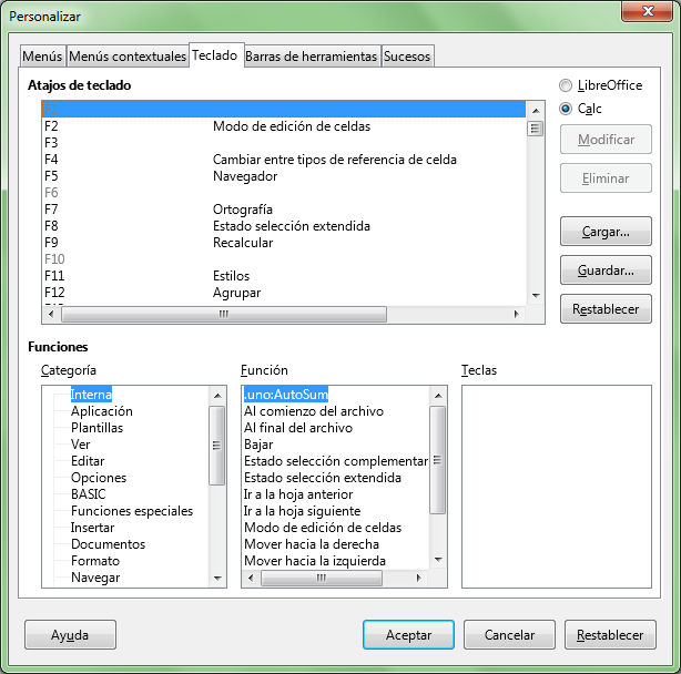 Personalizar atajos de teclado | Personalización de la interfaz de  LibreOffice Calc