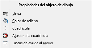 Menú contextual de la barra de herramientas Propiedades del objeto de dibujo
