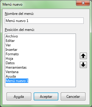 Diálogo Menú nuevo