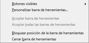 Opciones disponibles para todas las barras de herramientas