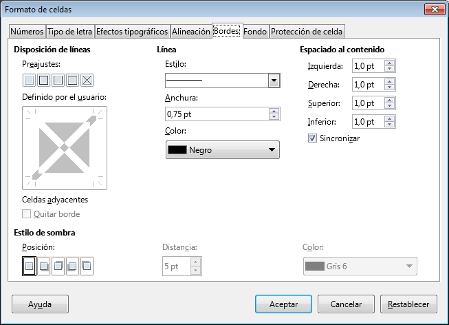 La pestaña Bordes del cuadro de diálogo Formato de celdas