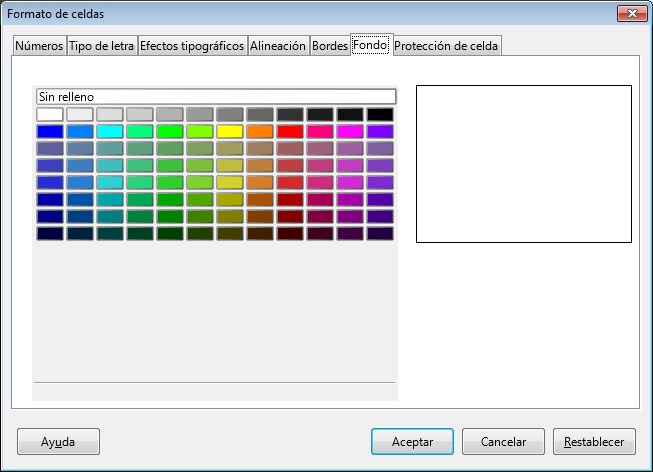 la pestaña Fondo del diálogo Formato de celdas