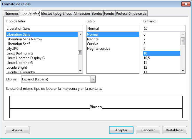 Pestaña Tipo de letra del diálogo Formato de celdas