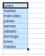 Lista con los días de la semana creada