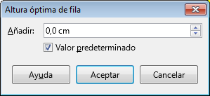 Diálogo altura óptima de fila