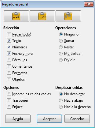 El cuadro de diálogo Pegado especial